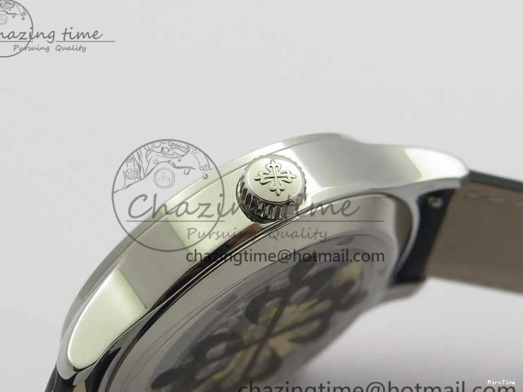 MIROTIME 0120 Practical Calatrava 5524 Pilot Travel Time SS GRF Blue Dial on Black Leather Strap A324 V 7107